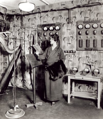 Beatrix Dussane in a radio recording studio, c.1936 by French Photographer